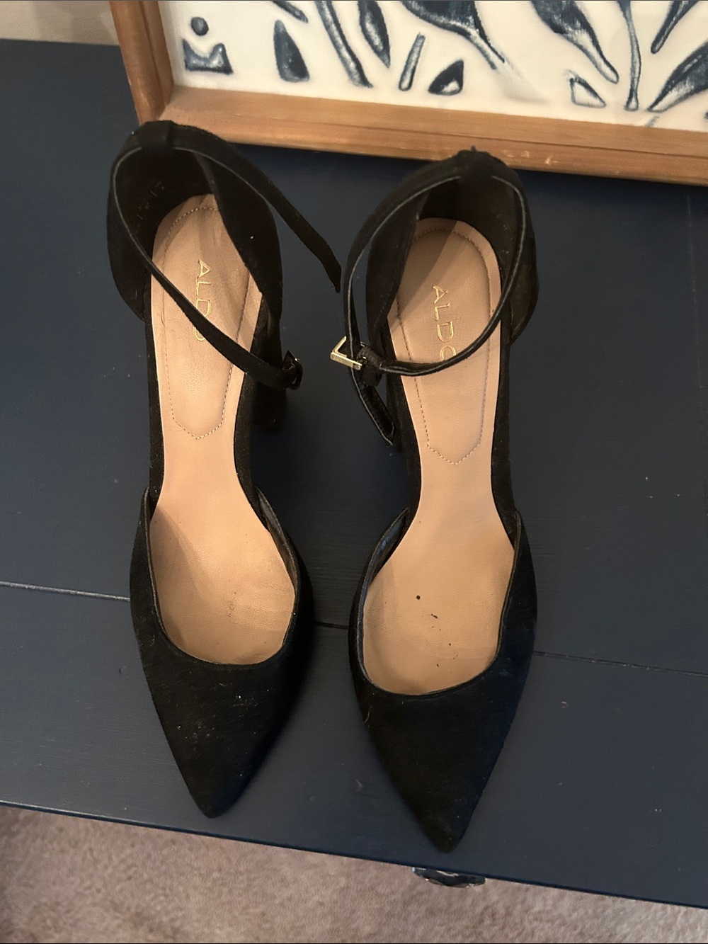 ALDO Black Suede Pointed-Toe Ankle Strap Pumps